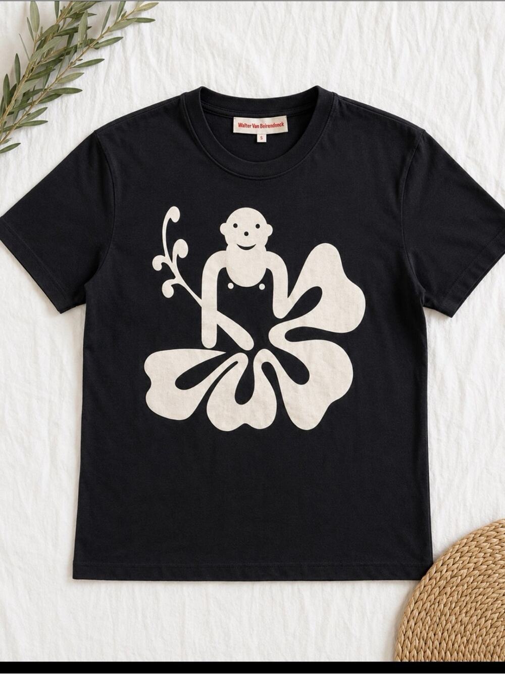 Walter Van Beirendonck Black Short Sleeve Graphic Tee - White Floral Figure